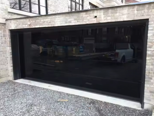 Nhà cung cấp Trung Quốc Cửa nhà để xe phân đoạn bằng kính trong suốt bằng nhôm, tầm nhìn đầy đủ, tùy chỉnh, độ kín nước cấp 3, loại mở thủ công hoặc tự động, màu nâu